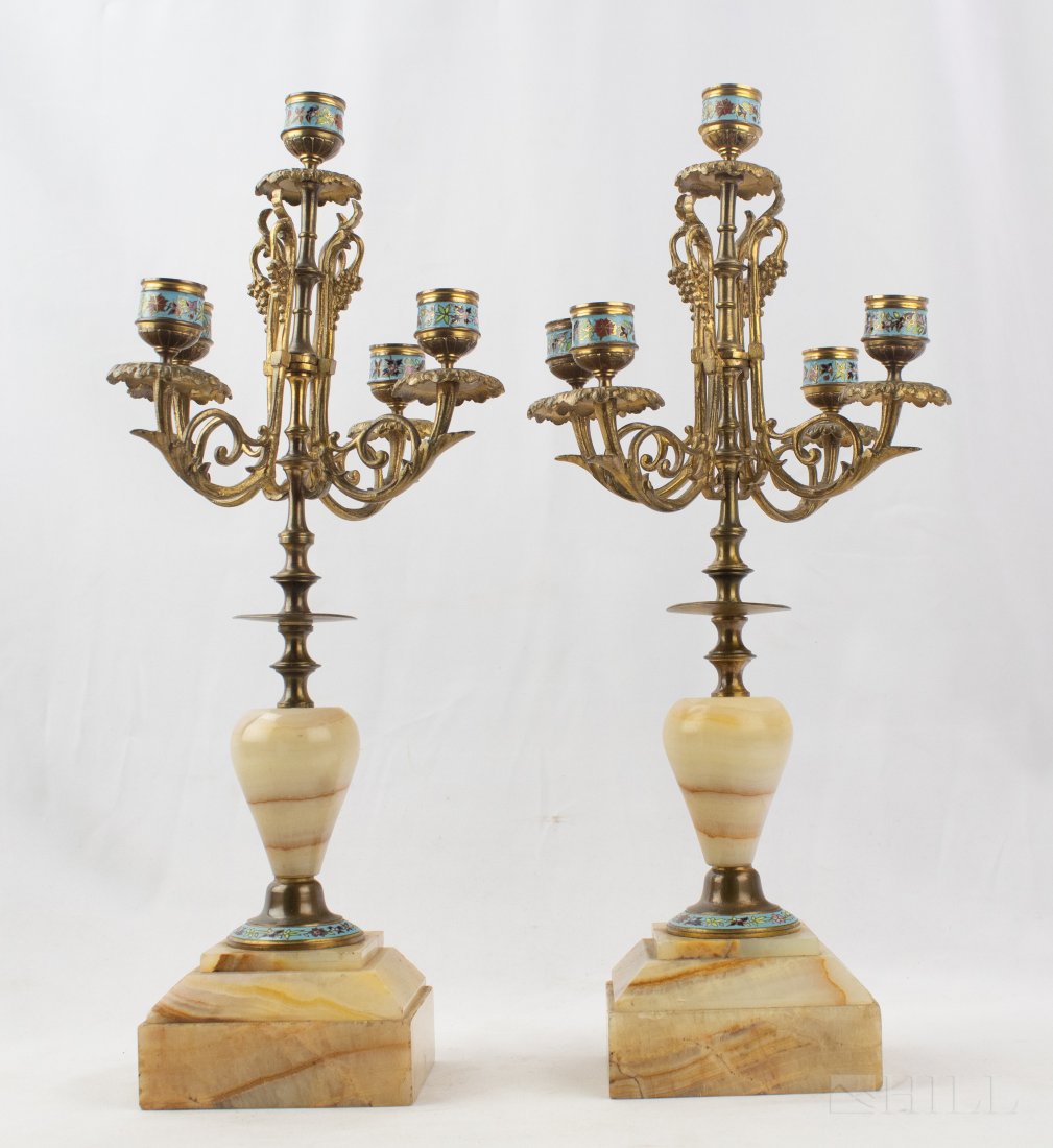 Pr French Dore Bronze Champleve Enamel Candelabras (1 of 3)