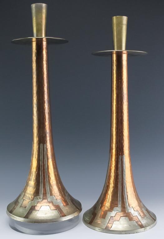 PAIR Antique Arts & Crafts Copper 20" Candlesticks (1 of 4)