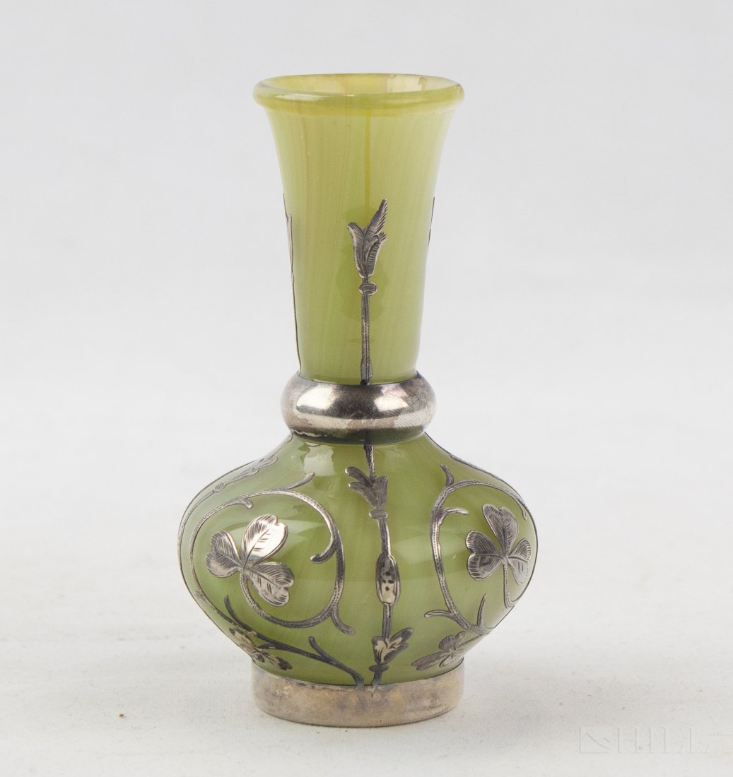 Sterling Silver Clover Overlay Art Glass Bud Vase (1 of 4)