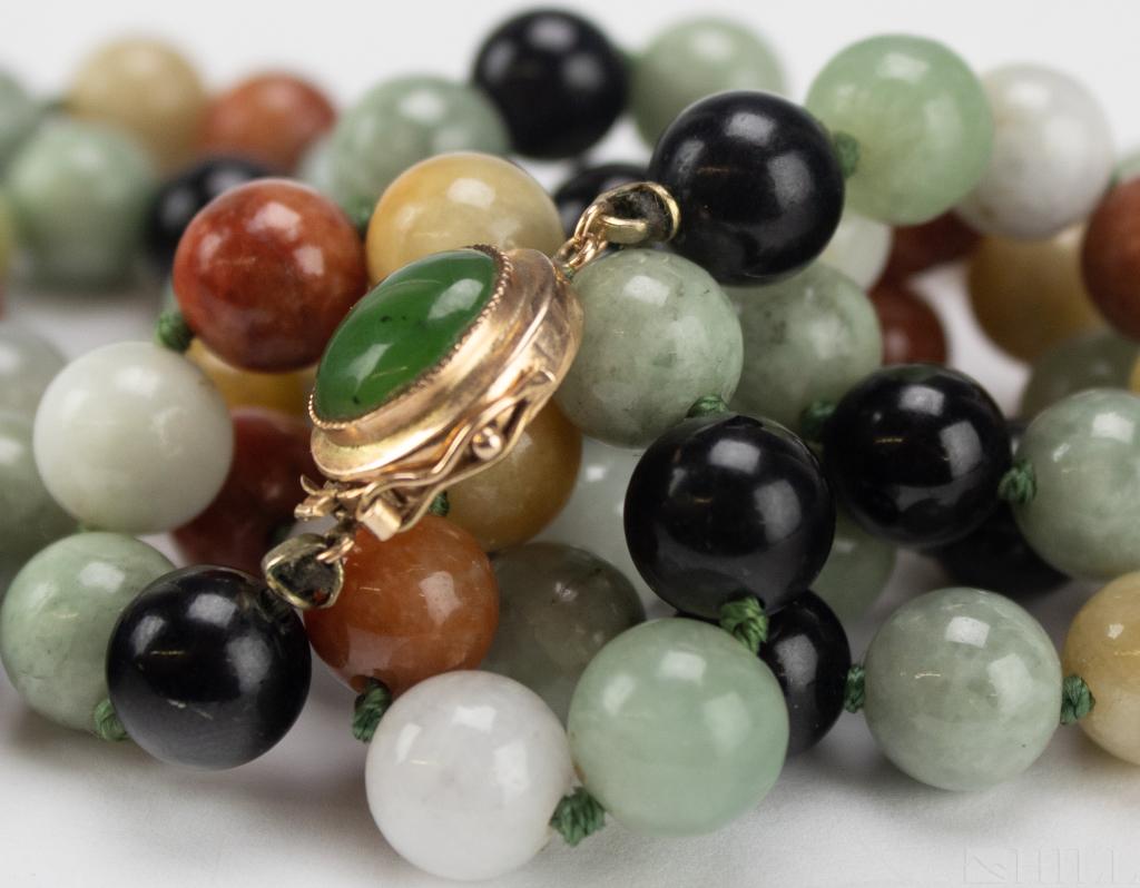 14k Gold Coral Onyx Jade Beaded Strand Necklace (1 of 5)