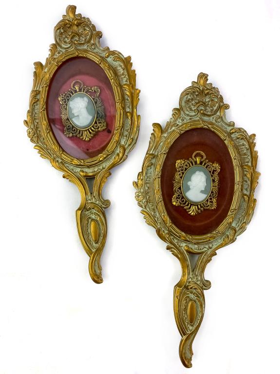 Pair French Limoges Cameo Gilt Framed Hand Mirror (1 of 4)