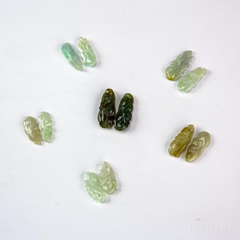 LOT 12 White Celadon Spinach Jade Leaf Pendants (1 of 4)