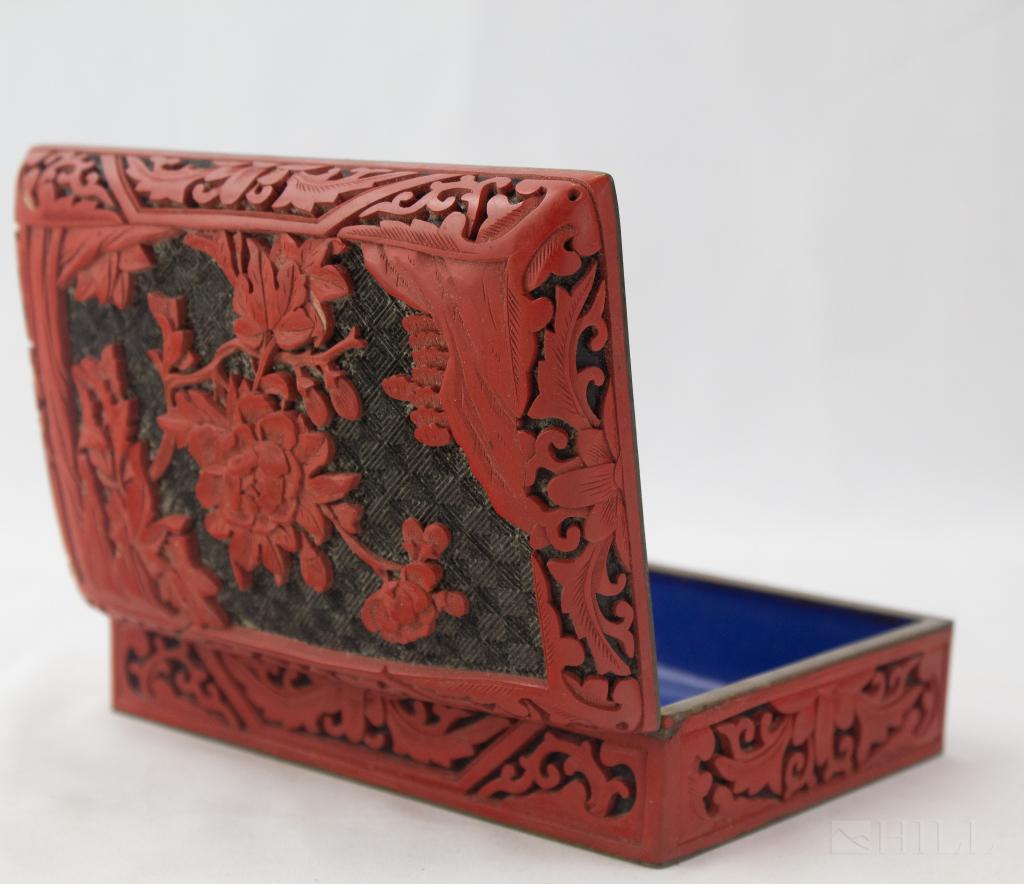 Chinese Cinnabar & Enamel Hinged Keepsake 6" Box (1 of 6)