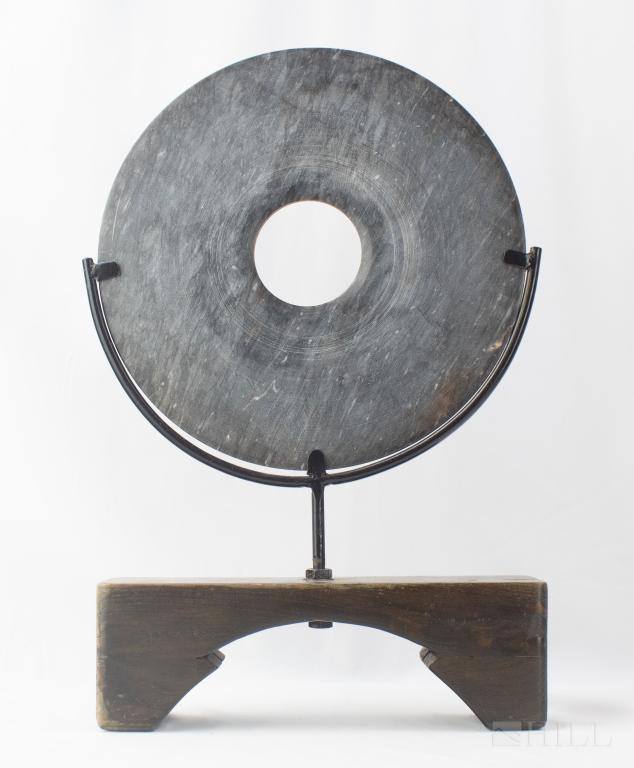 Chinese Dark Hard Stone Bi Disc with Display Stand (1 of 4)