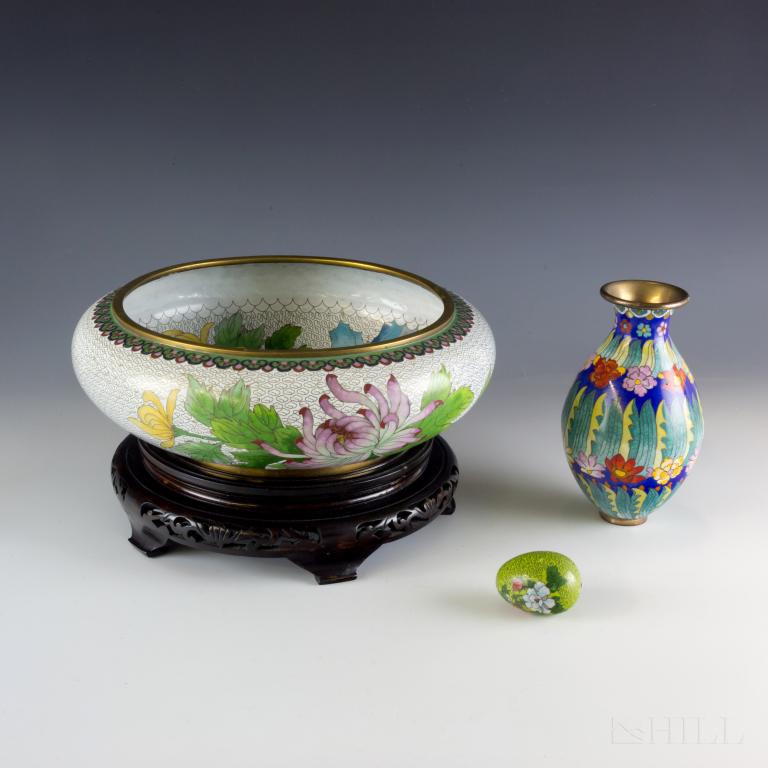 Chinese Export Cloisonne Enamel Bowl, Vase & Egg (1 of 9)