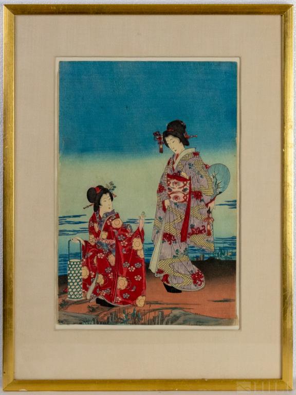 Nobukazu 19th C. Japanese Geisha Wood Block Print (1 of 4)