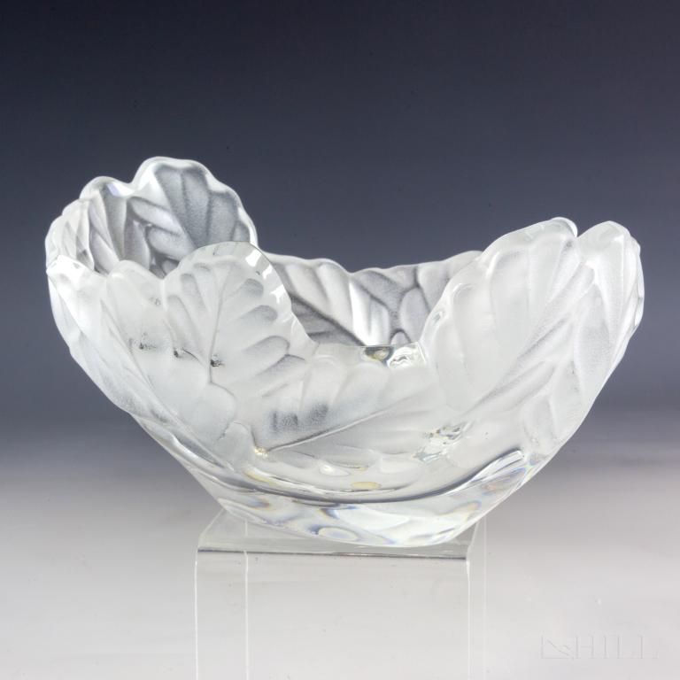 LALIQUE French Crystal Oak Leaf Compiegne Bowl VTG (1 of 6)