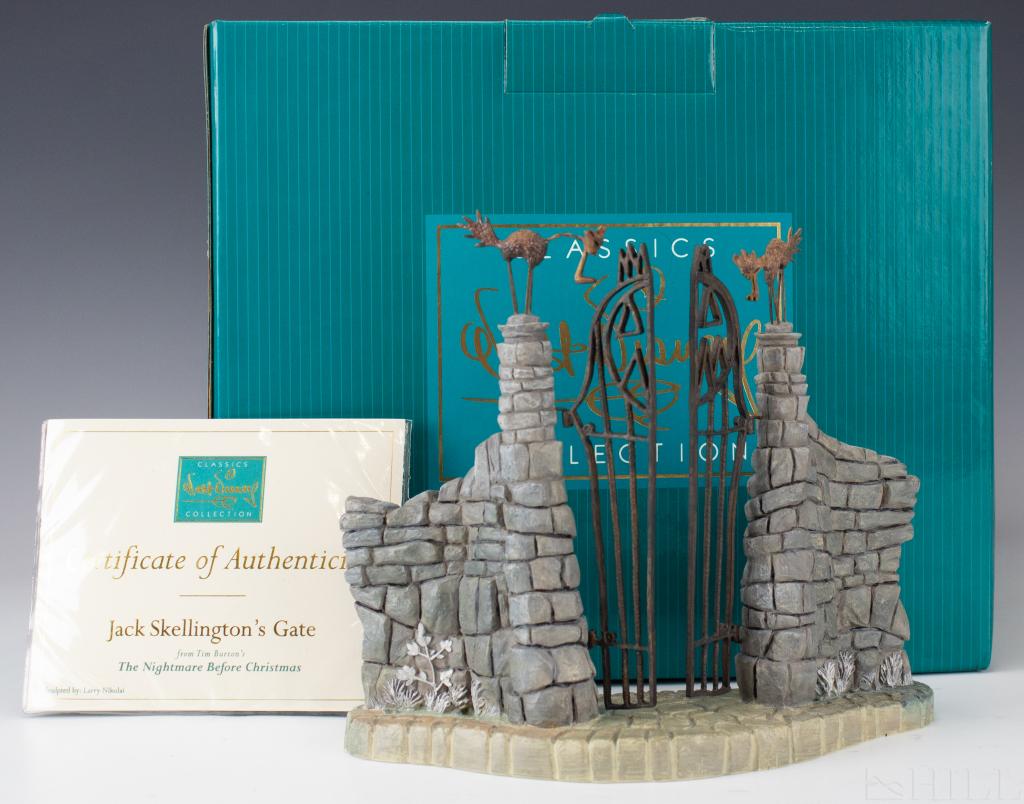 WDCC Jack Skelligton Nightmare Before Christmas: Classic Walt Disney Collections, Jack Skellington's Gate statue, from Tim Burtons The NIghtmare Before Christmas. Includes COA , Sculpted by: Larry Nikolai. Statue 8 1/2 in. x 3 in. x 7 1/2 in. Good c