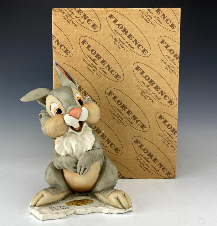 Giuseppe Armani Disney Sitting Thumper #2127 w Box: Giuseppe Armani sculpture of Walt Disney's "Sitting Thumper" #2127/C. Artist Signed Giuseppe Armani. Includes hang tag. Depicts an exceptionally adorable, smiling and wide eyed Thumper from Walt Disne