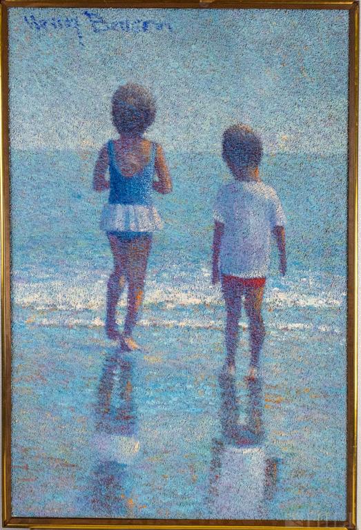 Henry Benson Seascape Beach Children Oil Painting (1 of 5)