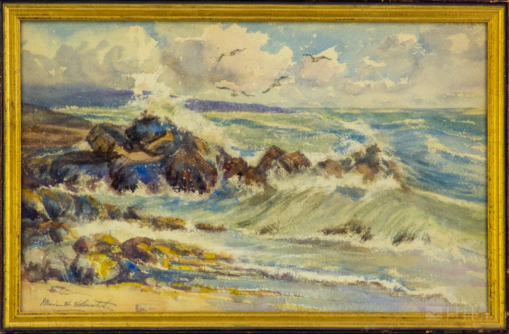 Mystery Artist Watercolor Seascape Beach Painting (1 of 5)