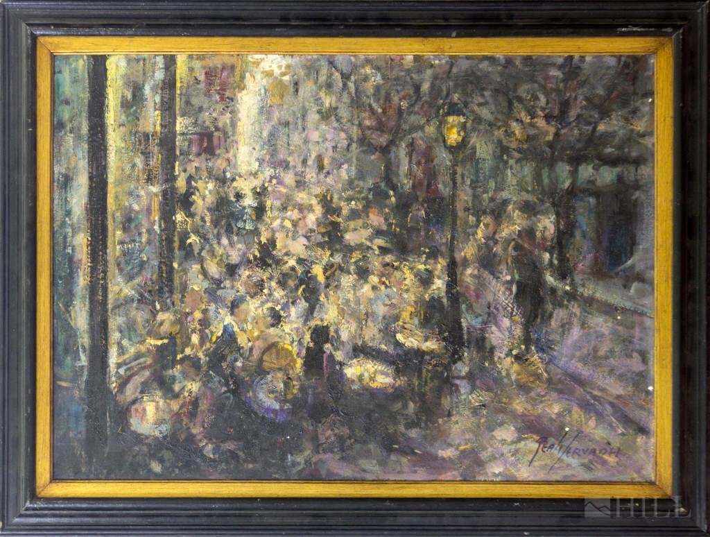 Impressionist Paris Cafe Street Scene Oil Painting (1 of 5)