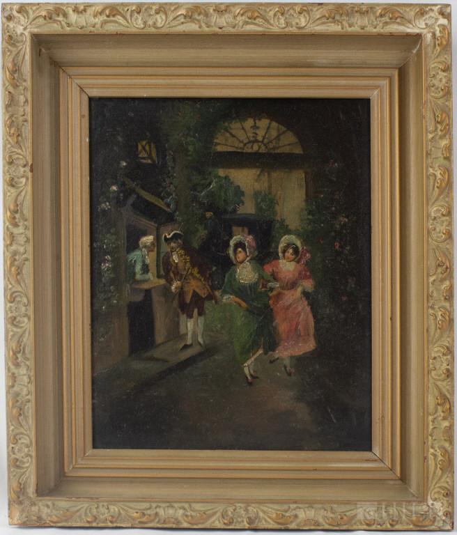 Antique Mystery Figural Street Scene Oil Painting (1 of 3)