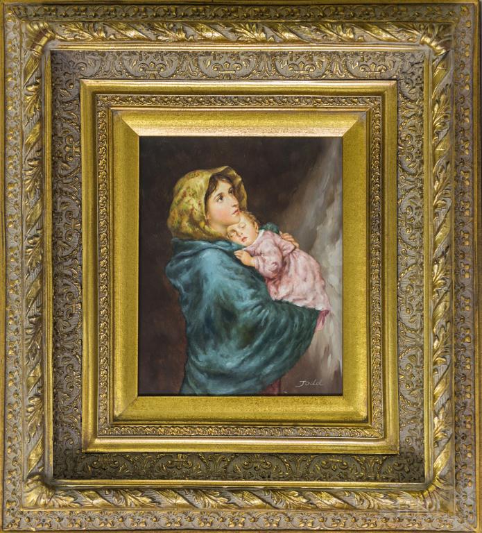 Signed Woman & Child Oil On Panel Painting FRAMED (1 of 5)
