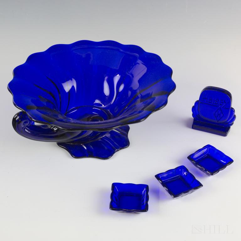 Heisey Cobalt Cornucopia, Salt Cellars, Plaque (1 of 5)