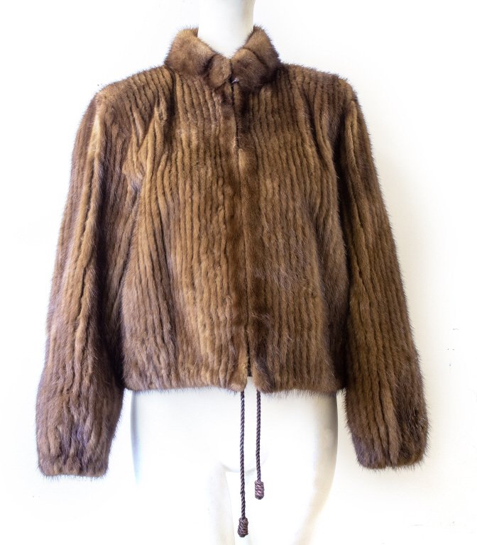 Astmann Dark Brown Corded Mink Fur Jacket Large (1 of 4)