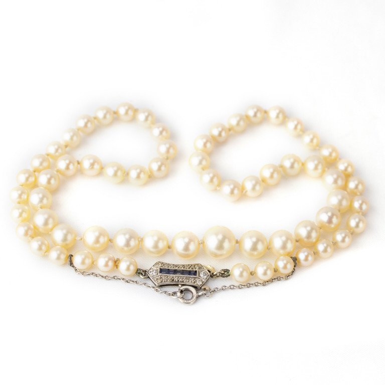Art Deco Diamond Sapphire, Pearl Platinum Necklace (1 of 4)