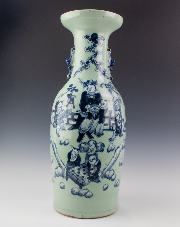 Chinese Export Blue White Celadon Figural Vase (1 of 5)