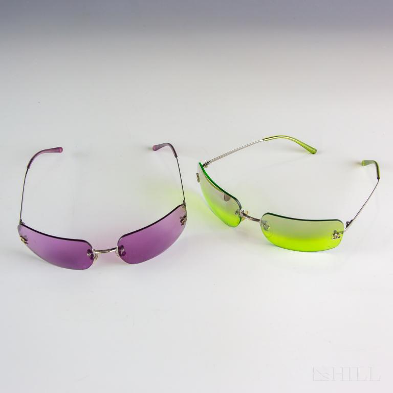 Chanel LOT 2 Sunglasses Semi Rimless Pink Yellow (1 of 7)