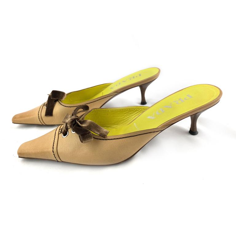 Prada Tan Leather Mule Flats w/ Velvet Ribbon 35.5 (1 of 6)