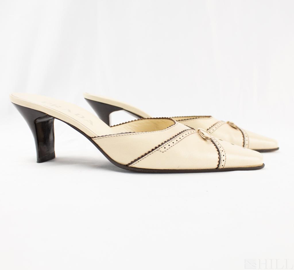 Prada Beige Leather Ribbon Stitch Mule Sandal 35.5 (1 of 4)