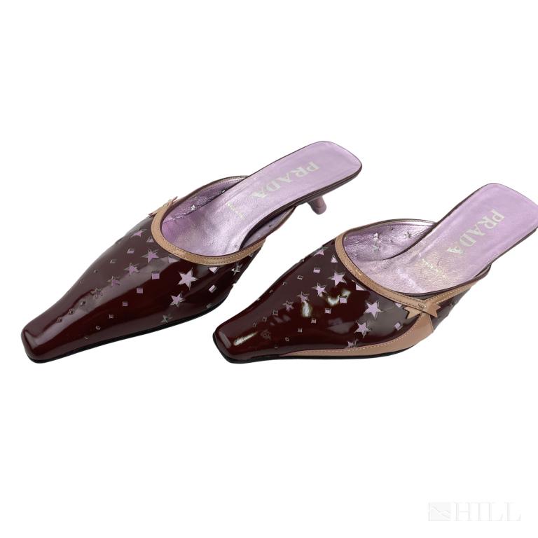 Prada Maroon Patent Leather Star Mule Flats 35.5 (1 of 5)