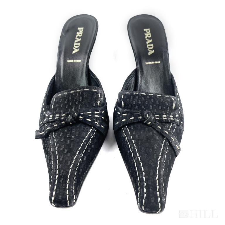 Prada Black Suede Stitch Leather Mule Sandals 36 (1 of 6)