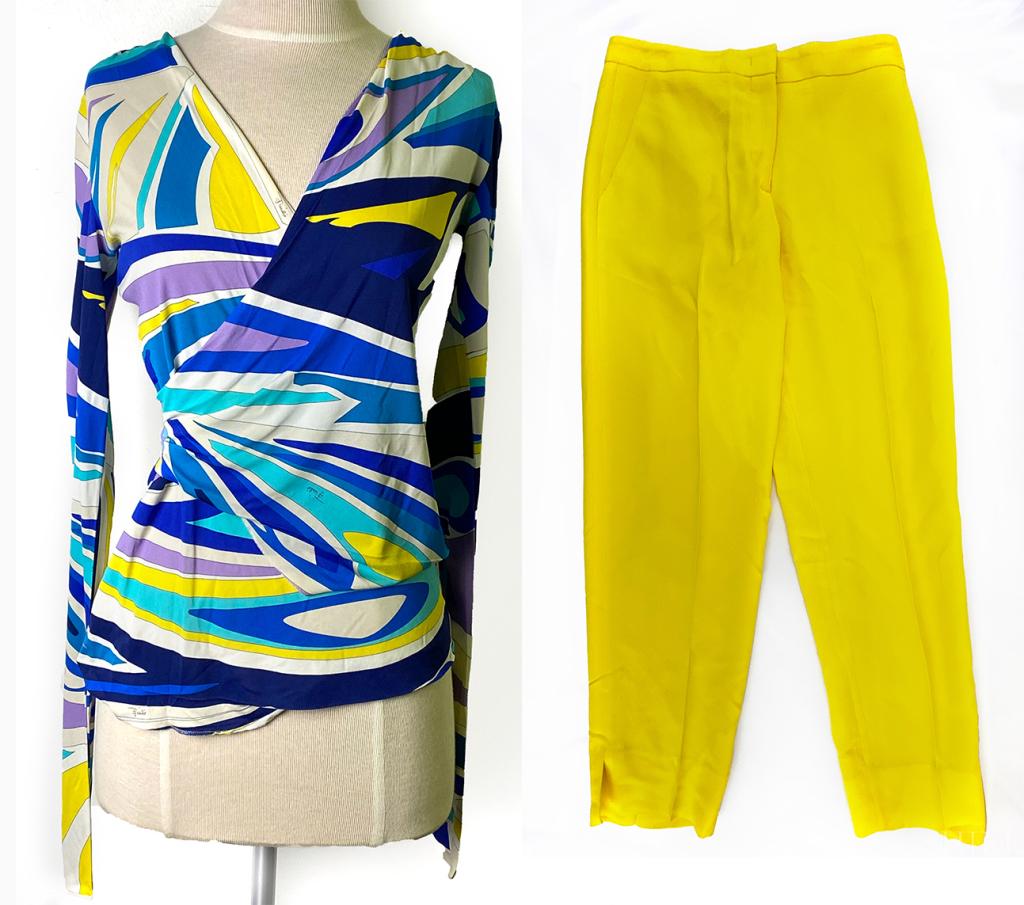 Emilio Pucci Yellow Silk Pant and Printed Top Set (1 of 8)