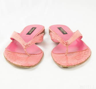 Sergio Rossi Pink Snake Skin Flat Sandals 36.5: Authentic Sergio Rossi pink snake skin leather woman's flat thong flip flop shoes. Size: EU 36.5 Marked Sergio Rossi Made in Italy. (Approximate) insole: 9 1/2 in. Good condition, mild wear. Shoes wer