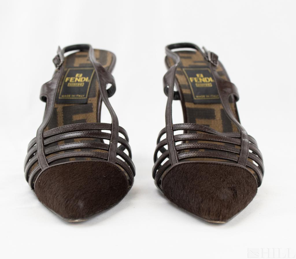 Fendi Brown Pony Hair Sling Back Heel Shoes 6 (1 of 5)