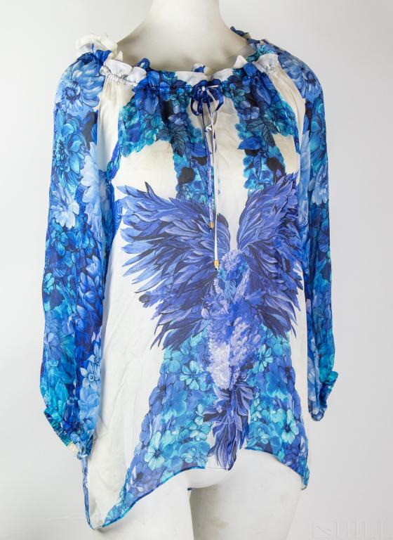 Roberto Cavalli Silk Blue White Floral Bouse (1 of 3)