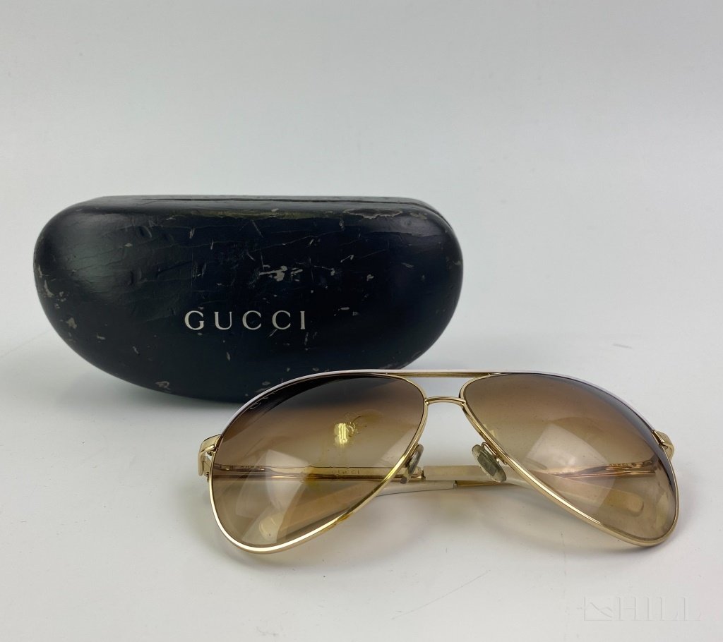 Gucci White & Gold Gradient Aviator Sunglass W/ Box (1 of 8)