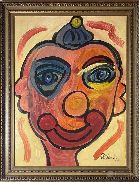 Peter Keil (German B.1942) The French Man Painting: Peter Robert Keil (German / American, Born 1942) Neo-Expressionist. Original painting on board. Signed lower right and dated '84. Titled on verso: "The French Man" '84. Board : 39 3/4 in. x 29 1/4 in.