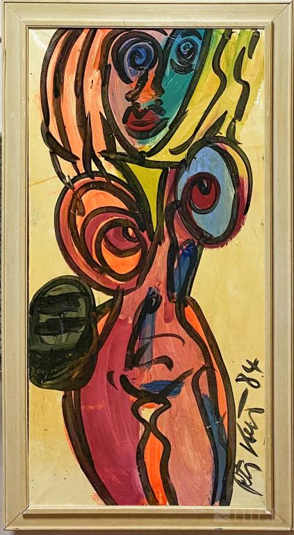 Peter Keil (German, B.1942) "Madonna" Oil Painting: Peter Robert Keil (German / American, Born 1942) Neo-Expressionist. Original painting on canvas. Signed and dated lower right. Titled "Madonna" on verso over an old repair as intended by the artist. C