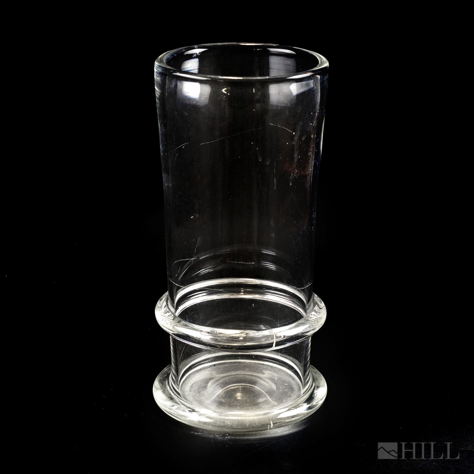 Big Steuben Art Glass Crystal Vase Umbrella Stand: Large Steuben studio art glass vase or umbrella stand. Measures 14 in. x 7 in. Signed on base. Good overall condition with shelf wear and scuffs. Hill Auction Gallery in house USA continental shipping
