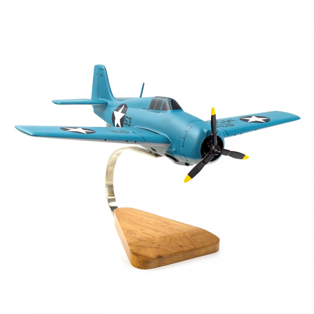 Joe Foss SIGNED WW II F4F Wildcat Desk Model Plane: A vintage autographed model of the historic airplane piloted by World War II Marine Corps aviator, Medal of Honor recipient and former South Dakota Gov. Joe Foss (1915-2003). Bears signature to blue w