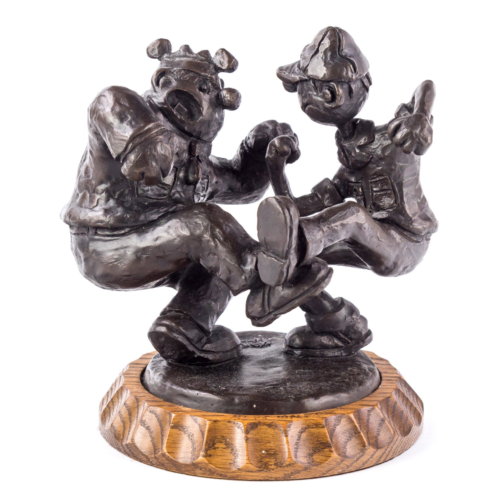 Mort Walker (1923-2018) Beetle Bailey AP Sculpture: Mort (Addison Mortimer) Walker (American, 1923-2018). A detailed bronze artist proof sculpture, one of only three ever produced, modeled as Beetle Bailey and Sarge in a cartoon comic strip scene fight
