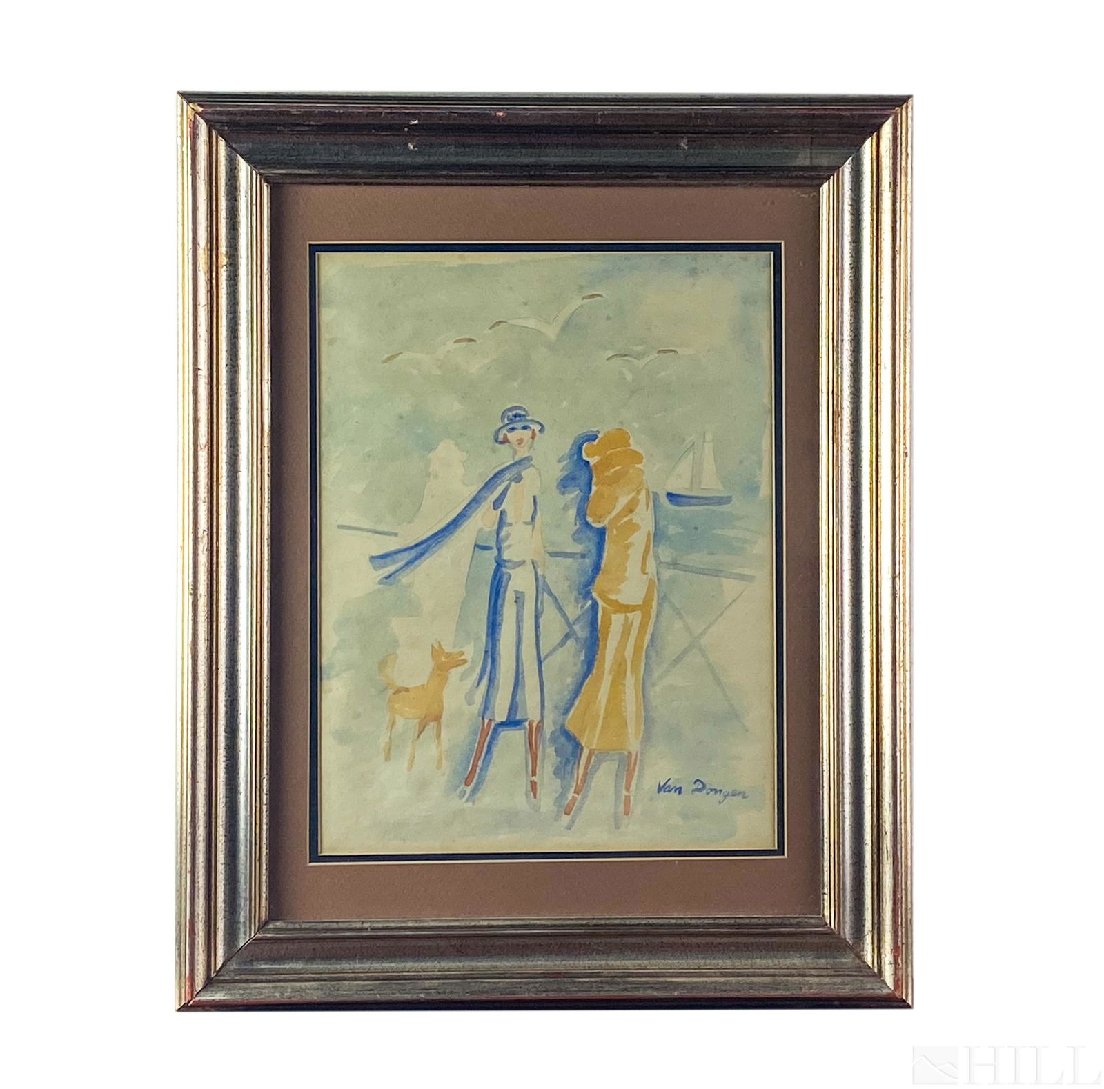 Kees van Dongen SIGNED Watercolor Painting: Cornelius Kees van Dongen (Dutch French 1877-1968). Fauvism watercolor on paper painting. Depicts a pair of women on the coast with a sailboat in the background. Bears signature lower right. Measures