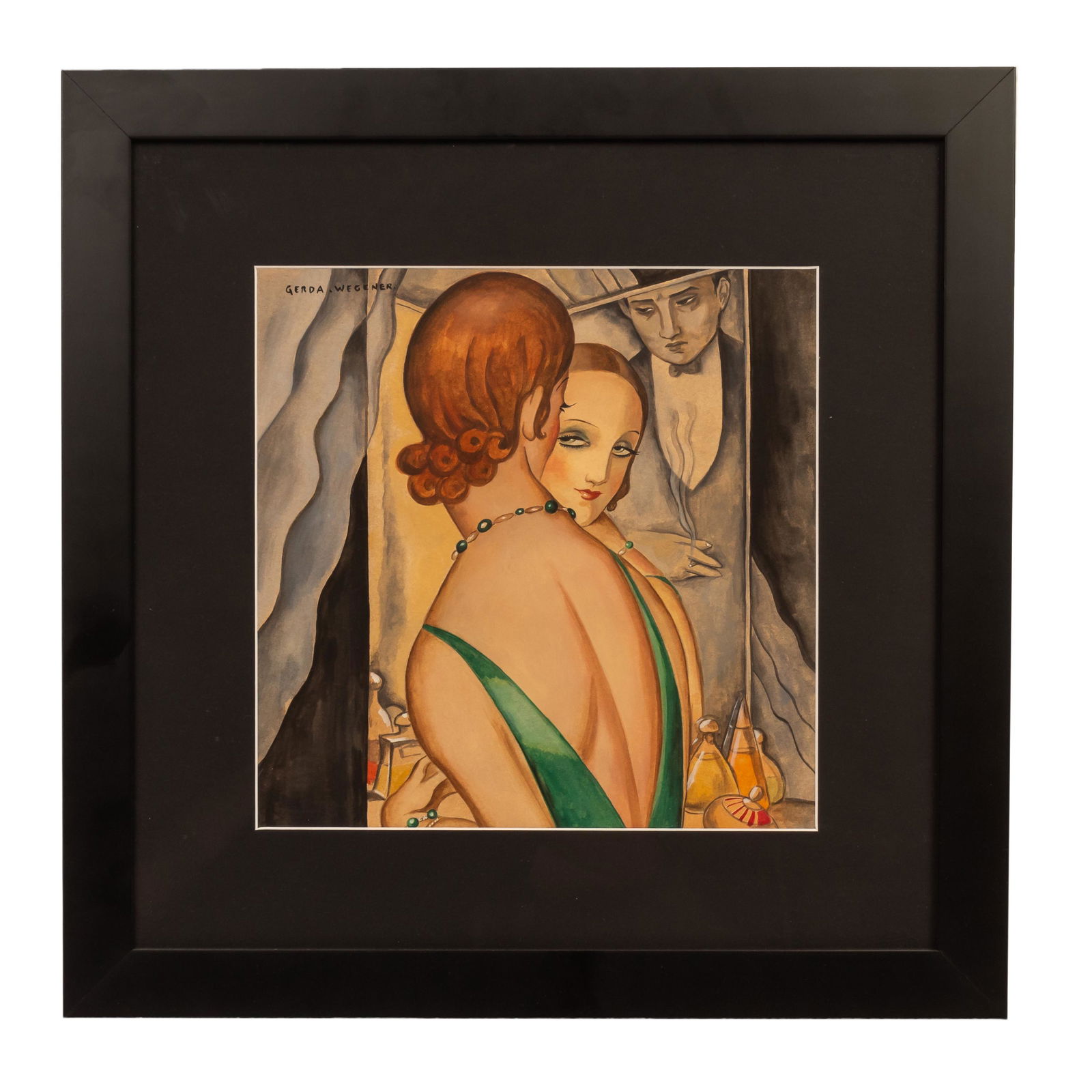 Gerda Wegener Original Gouache On Paper Painting: Gerda Wegener (Danish, 1886-1940). Depicts nude painting of a woman. Signed lower left. Measures 13 in. x 13 in. (sight), 21 1/4 in. x 21 1/4 in. (framed). Good overall condition with wear to frame. H