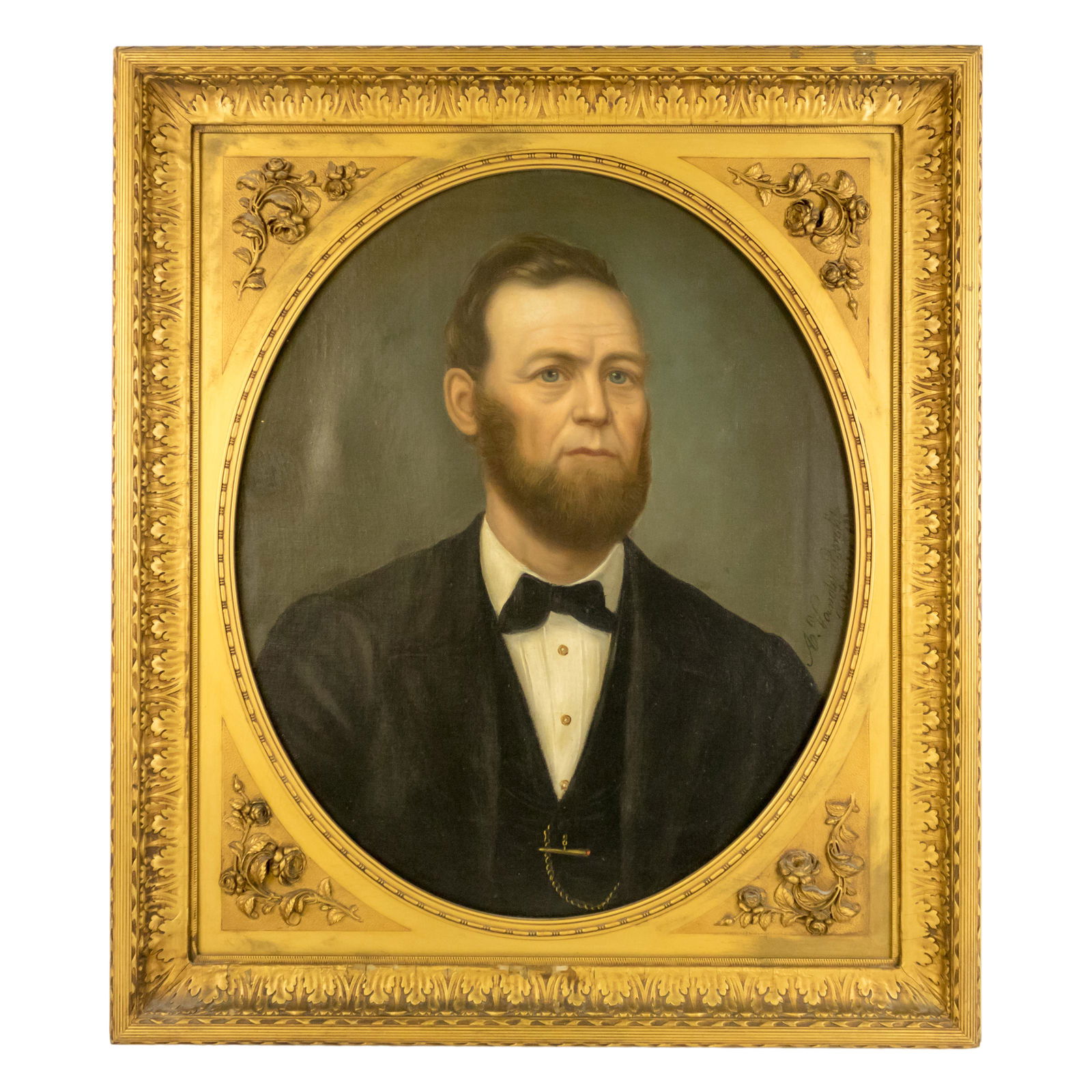 A. Vander Borght Antwerp Portrait Oil Painting: A large framed oil painting on canvas, artist signed and dated A. VANDER BORGHT ANTWERP 1870, attributed to 19th century Belgian portrait painter Juan Del Castro, who painted under the name Van Der Bo