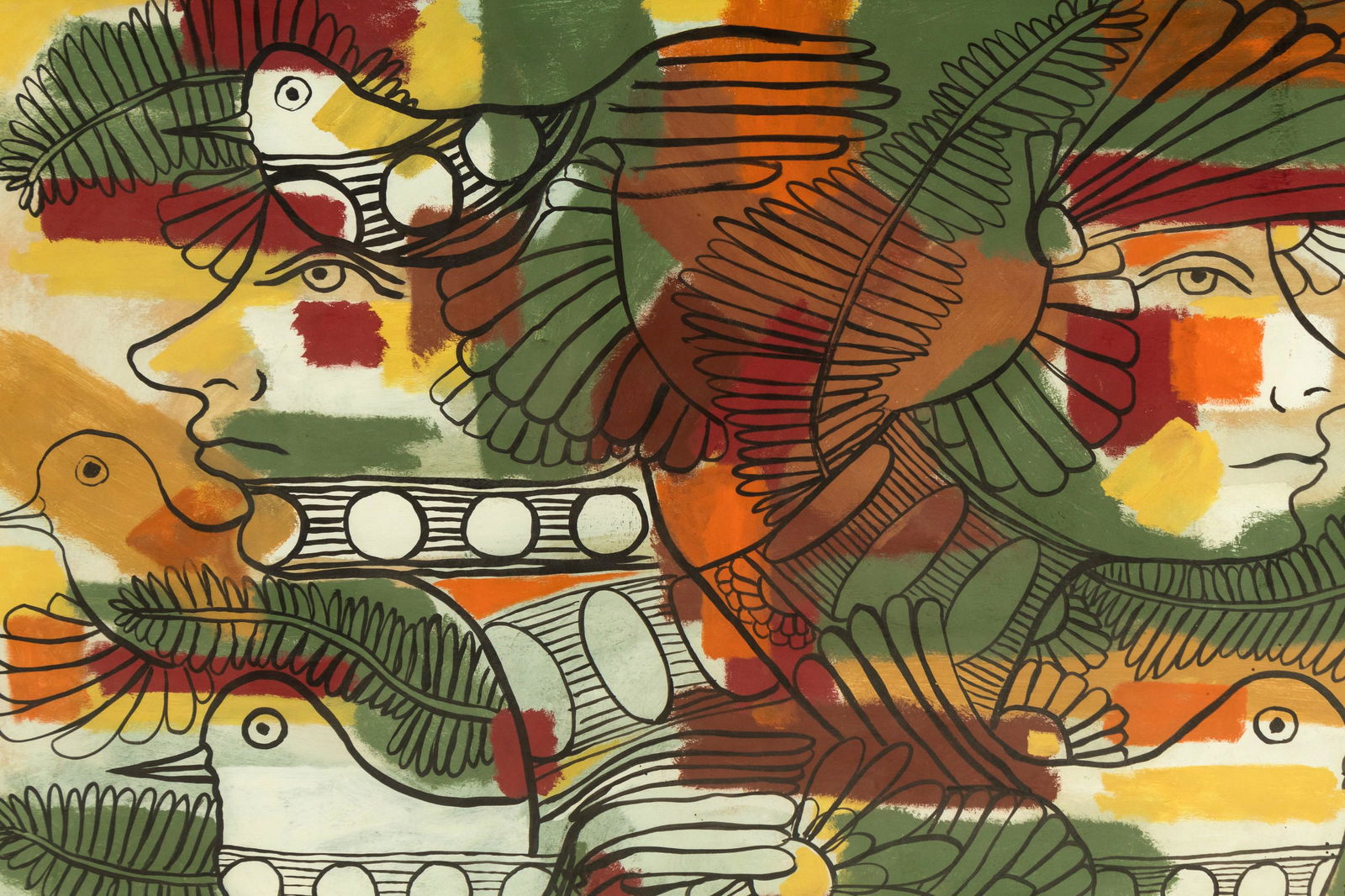 Rene Portocarrero 1912-1985 Olmec Gouache Painting (1 of 5)