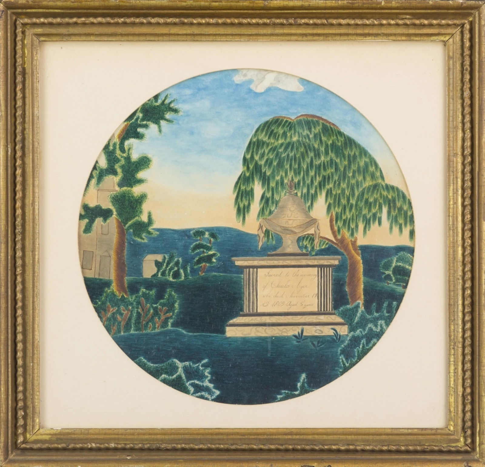 American School Early 19th C. Watercolor Memorial (1 of 5)