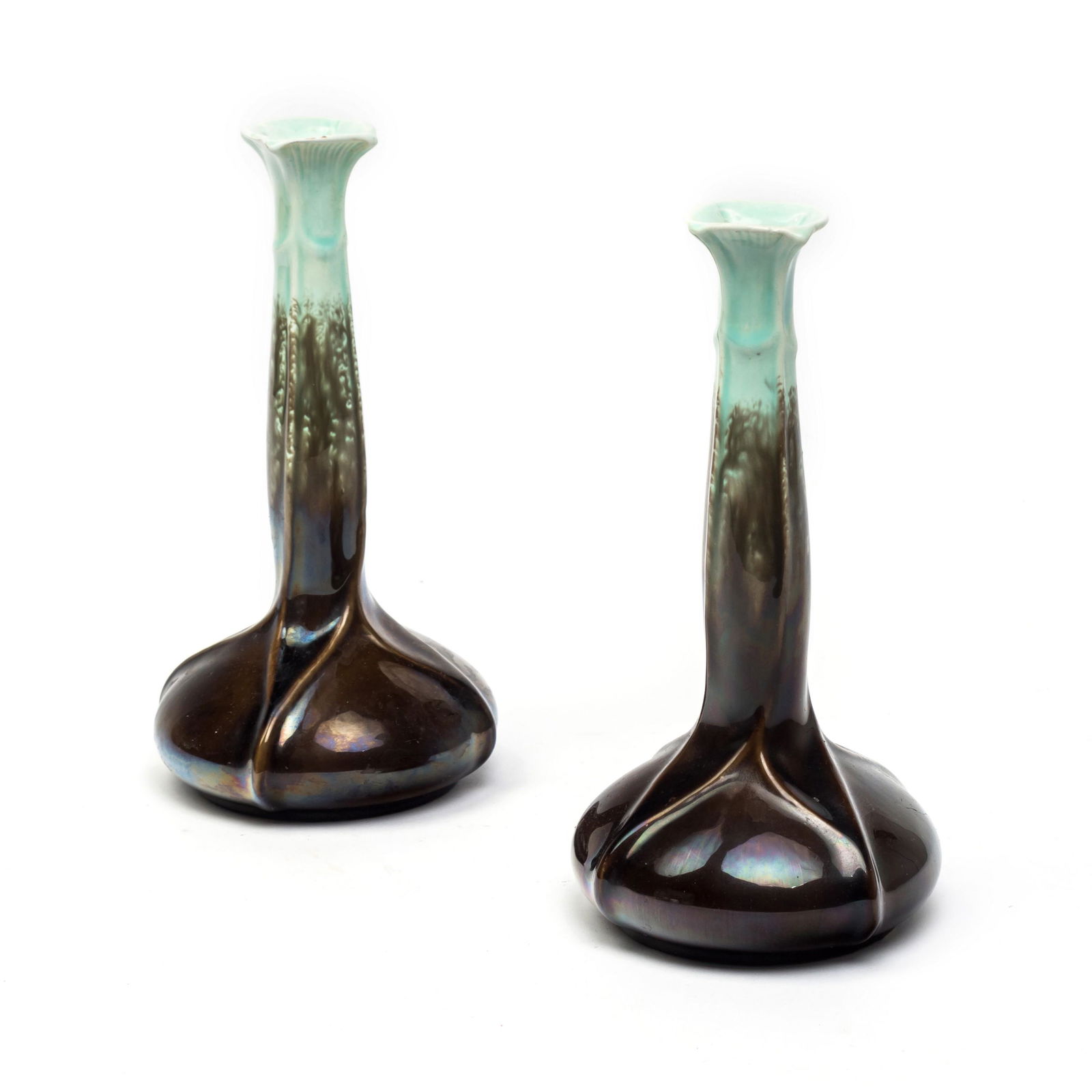 Art Nouveau Signed Antique Pottery Bud Vases PAIR (1 of 5)