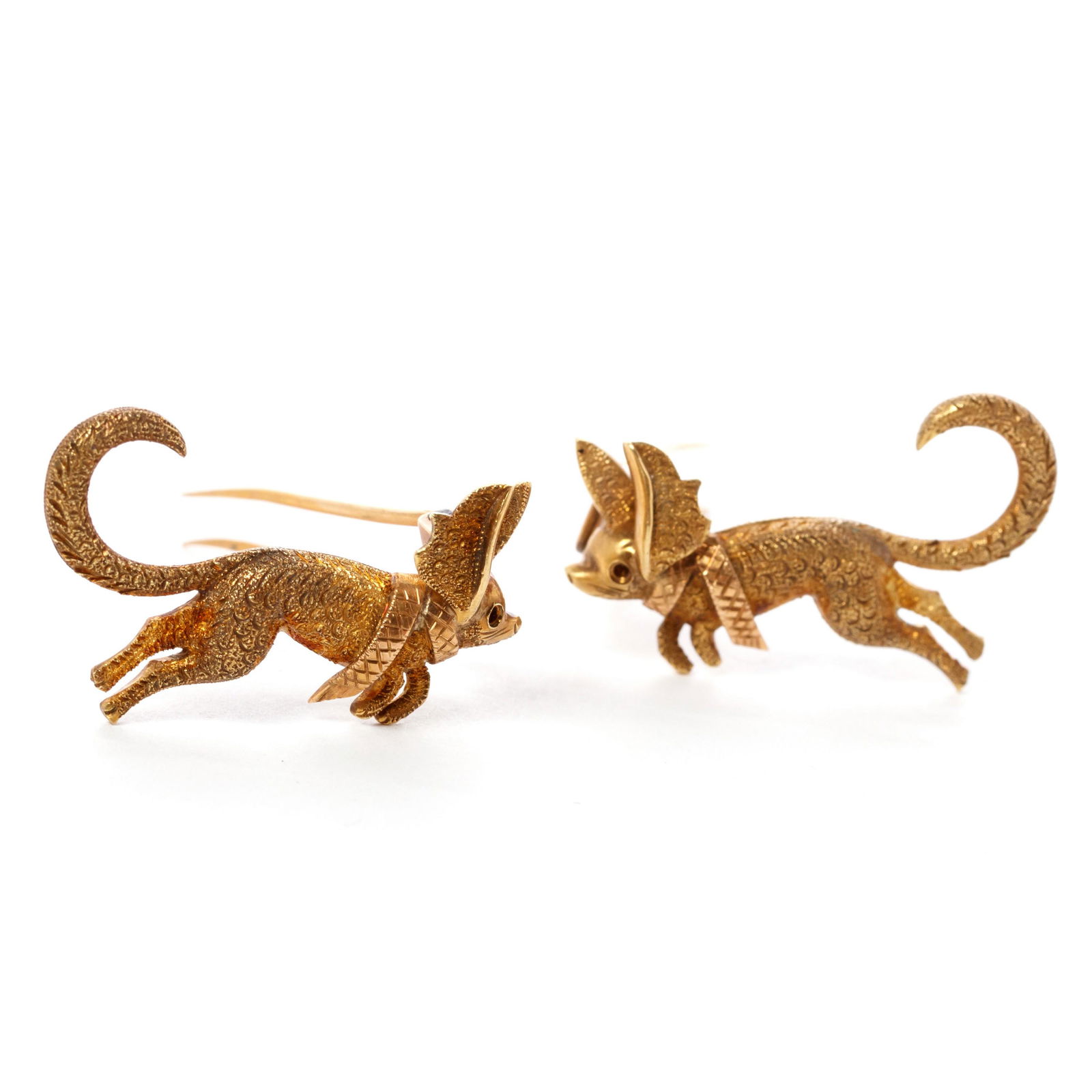 18k Gold Leaping Dog or Fox Collar Clips PAIR (1 of 5)