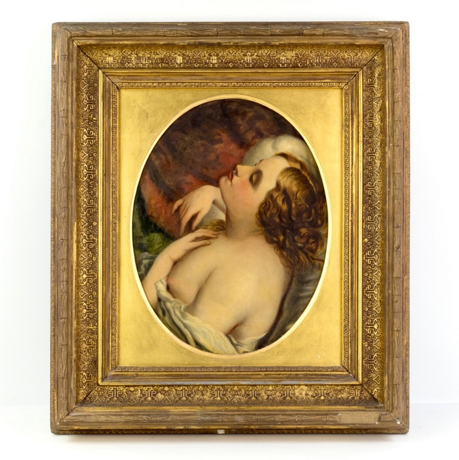 William E. Frost 1810-1877 Victorian Nude Painting: William Edward Frost (English, 1810-1877). Antique Victorian oil painting on board, "Portrait of a Lady," a female nude figure depicted in an ecstatic moment. Fort Lauderdale Museum of the Arts access