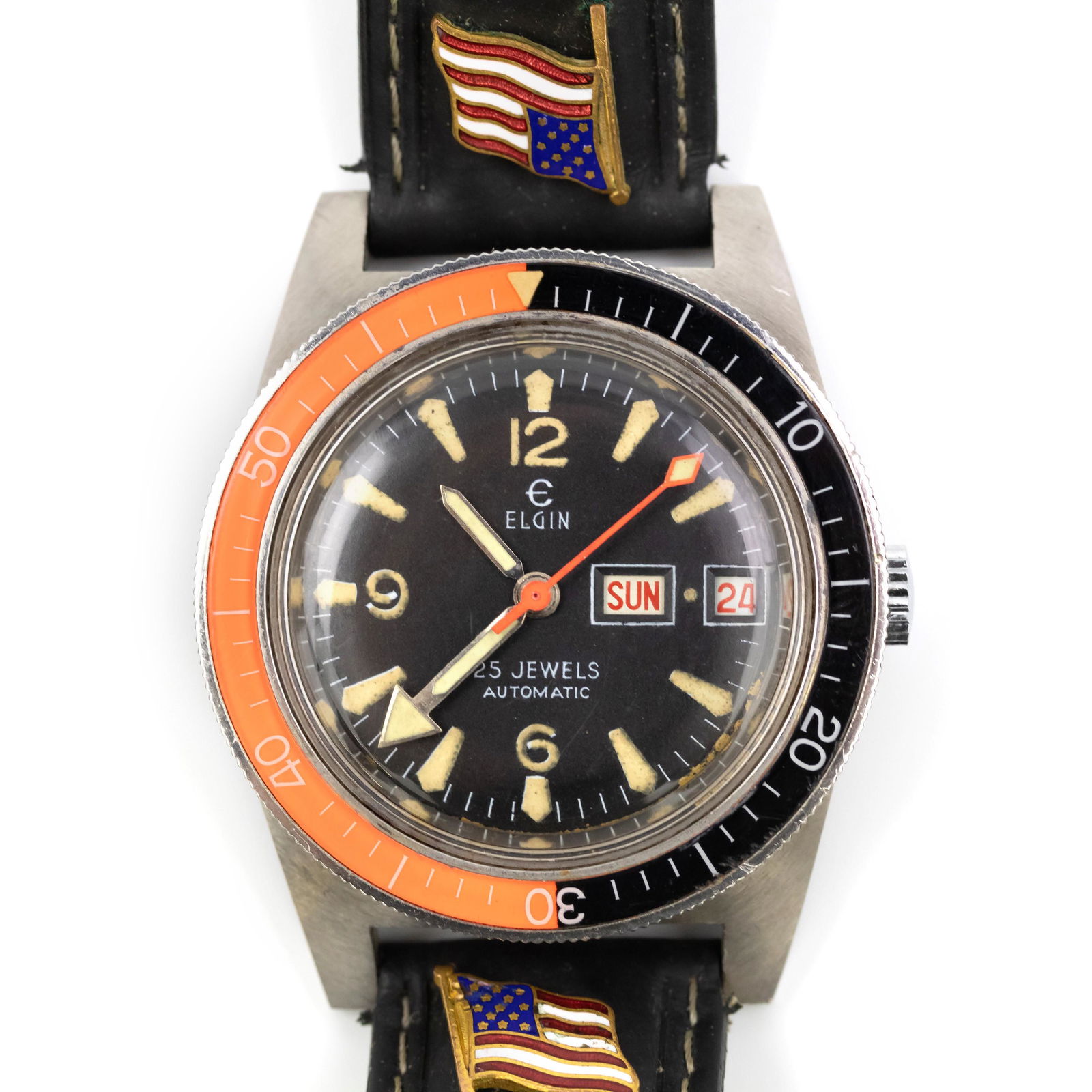 VTG Elgin Diver's Day Date Men's Black Dial Watch (1 of 10)