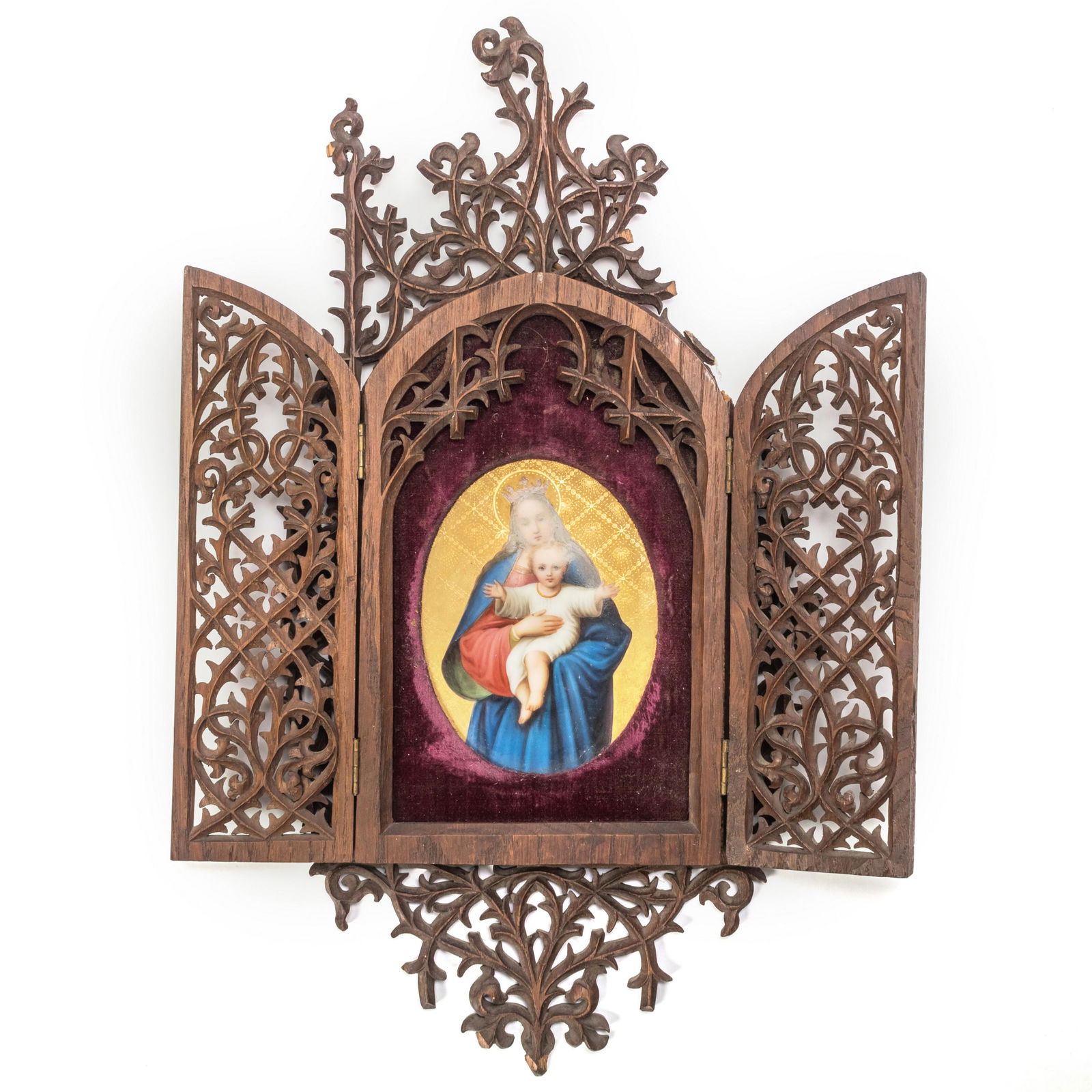 Fine Antique Jesus & Mary Painted Porcelain Plaque (1 of 5)