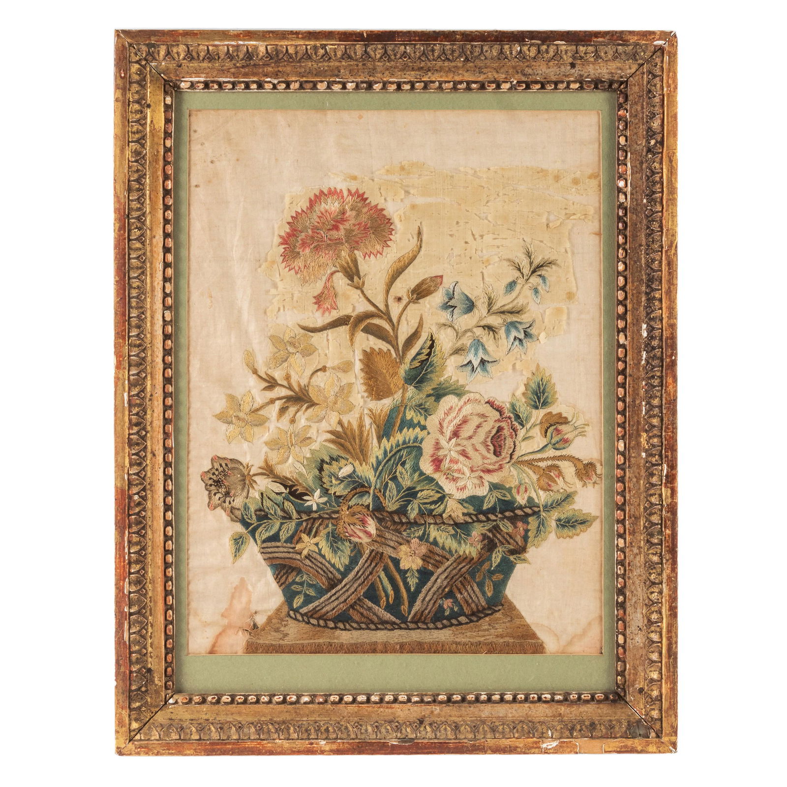Antique English Silk Embroidered Floral Still Life (1 of 4)