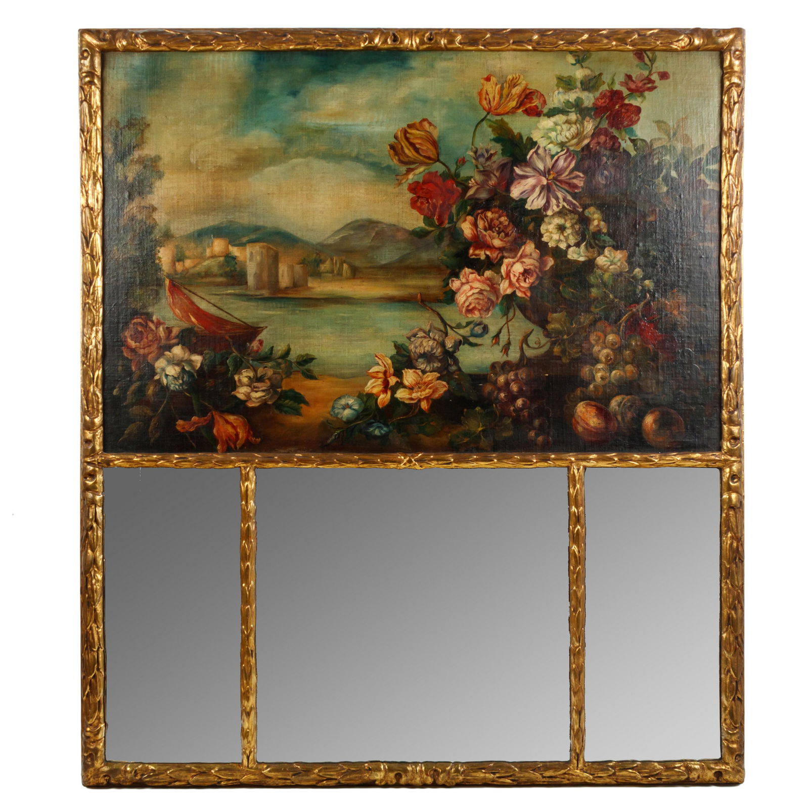 Antique 19c Trumeau Mirror w Still Life Painting (1 of 6)