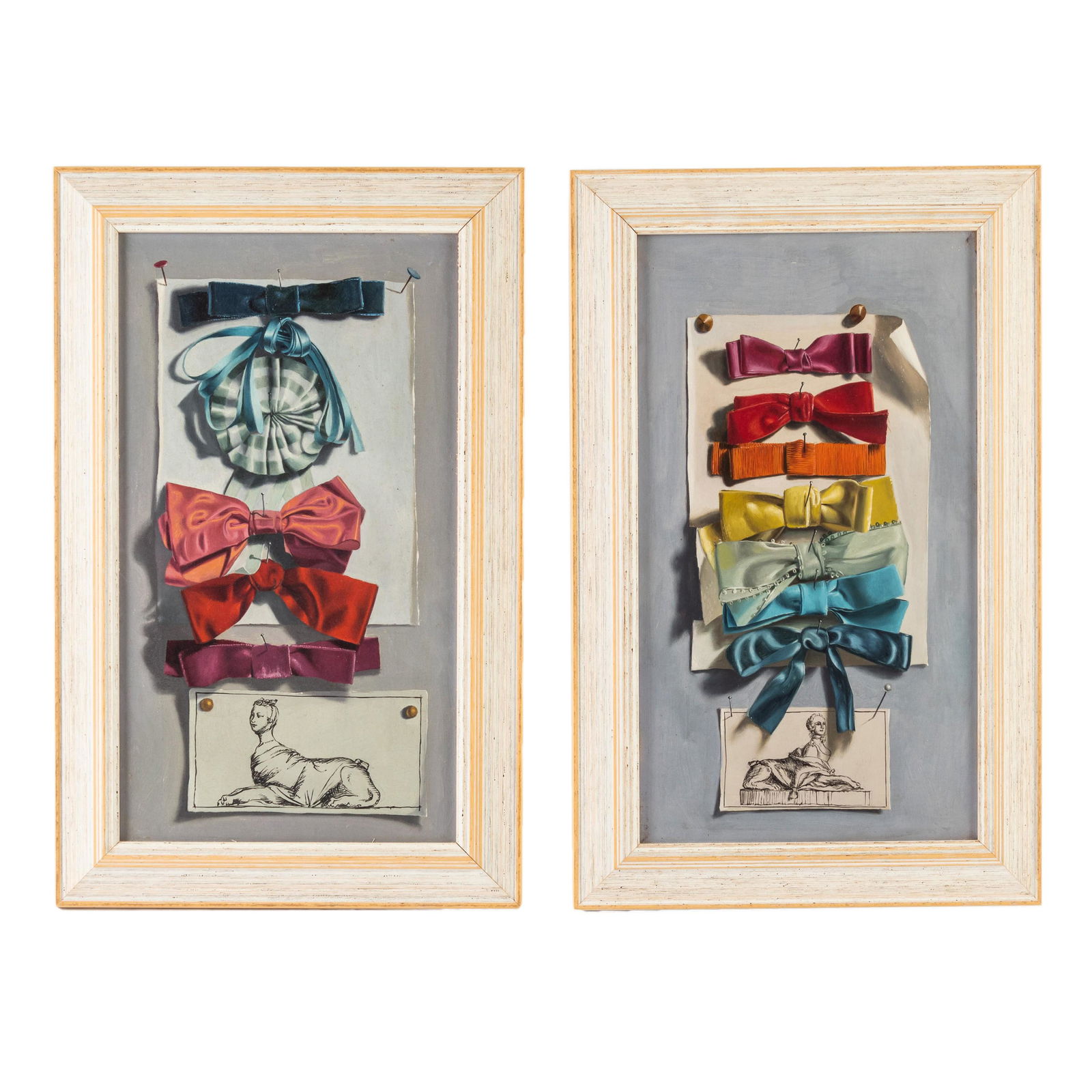 Pair French Style Tromp L'oeil Ribbon Oil Painting (1 of 7)